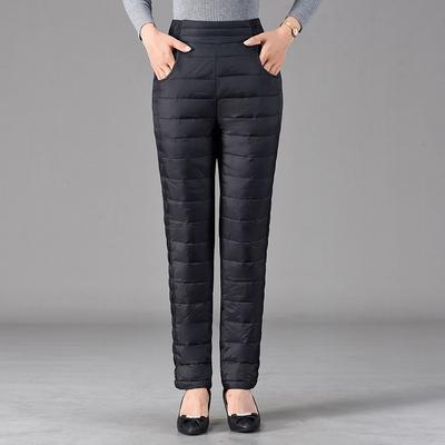 L~5XL Zimní kalhoty Středního věku Starší osoby Péřové kalhoty Dámské Svrchní oblečení S vysokým pasem Velká velikost Plus Samet Slim střih Silné Dámské Péřové Bavlněné kalhoty