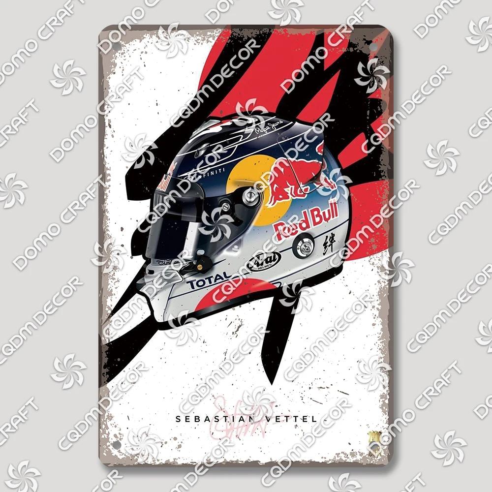 Vintage F Racer Helmet Metal Tin Sign Wall Art Decor  Sport Car Helmets Poster Plaque for Garage Racing Club Bar Pub Home