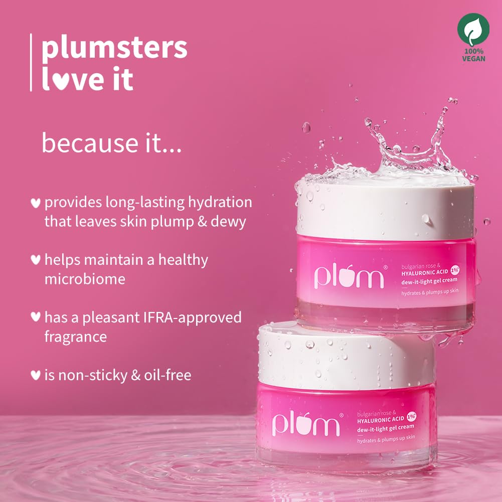Plum Hyaluronic Acid Dew It Light Gel Moisturizer 120H Hydration Oil Free Daily Face Cream For All Skin Types 50 g