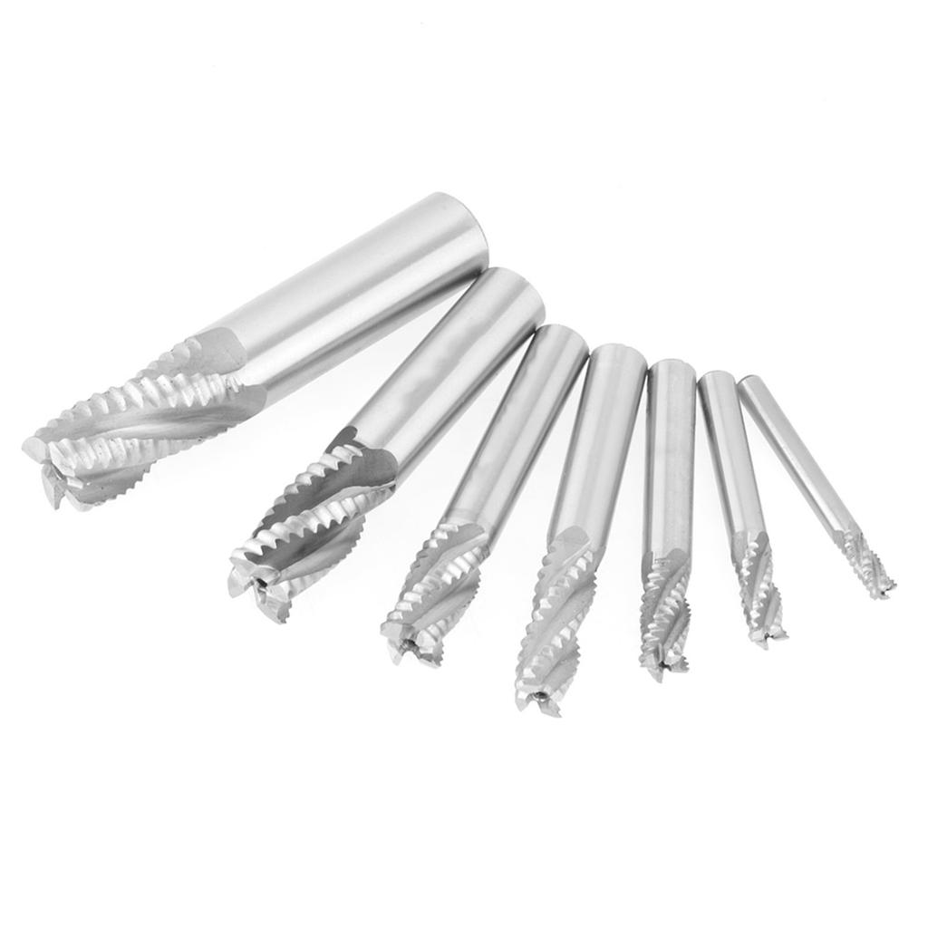 7pcsset 4 Flutes 620mm HSS End Mill Router Bit Roughing Chipbreaker Milling Cutter
