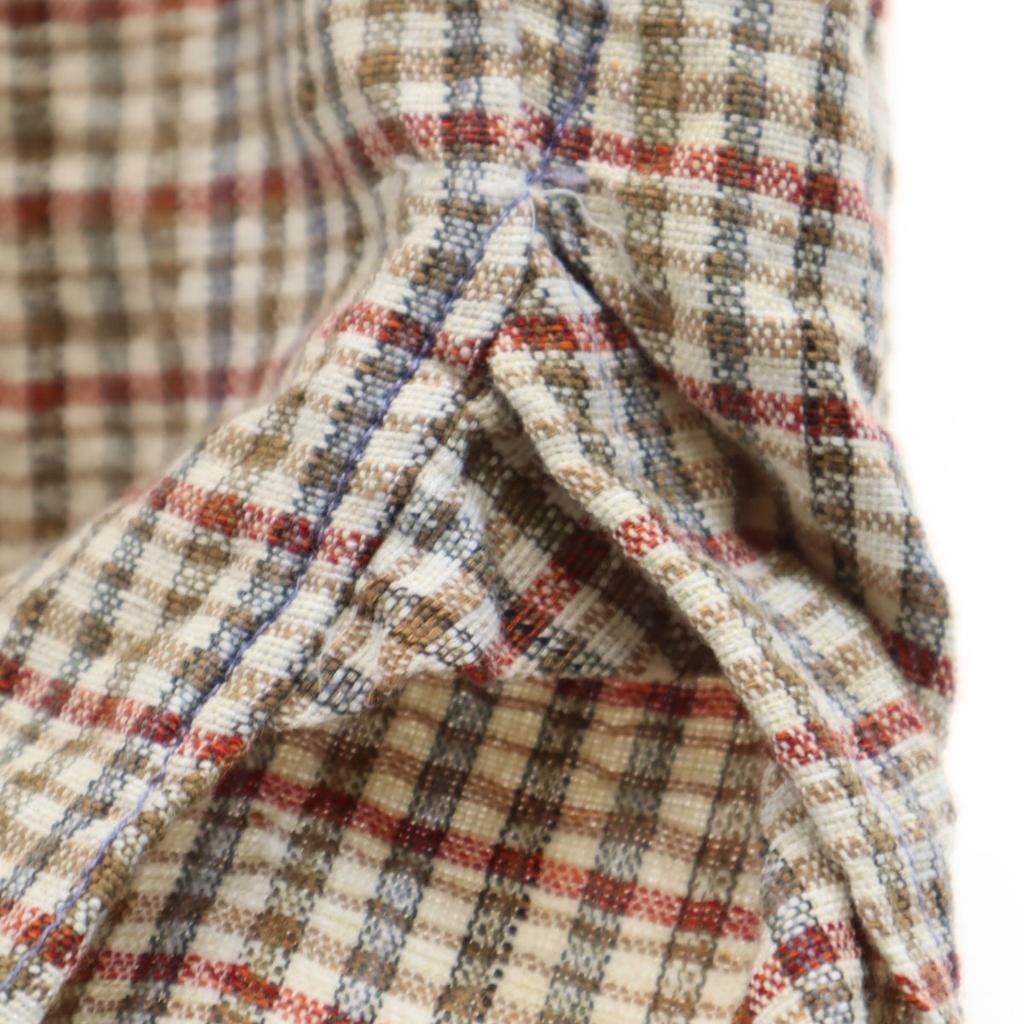 VINTAGE 40s 50s Triangle gusset vintage euro Check Pattern Long sleeve half button shirt Men's Used