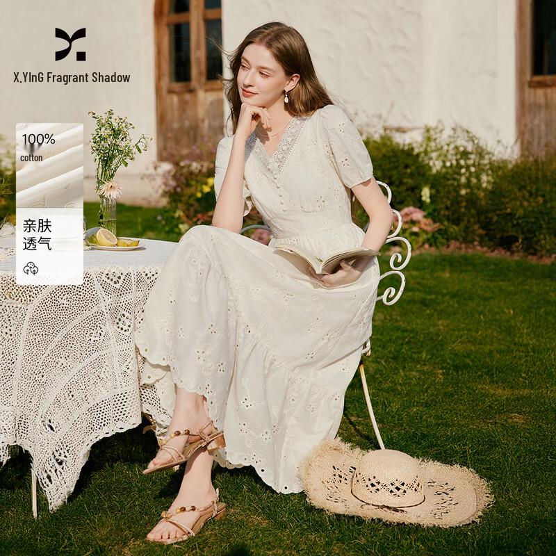 Elegant French Style V-neck Lace Patchwork A-line Dress M