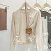 Zimní podzimní elegantní krajkové prošívání falešné dvoudílné tričko s dlouhým rukávem, halenka, dámské v novém designu s mašlí, sladké tričko se spodním dílem