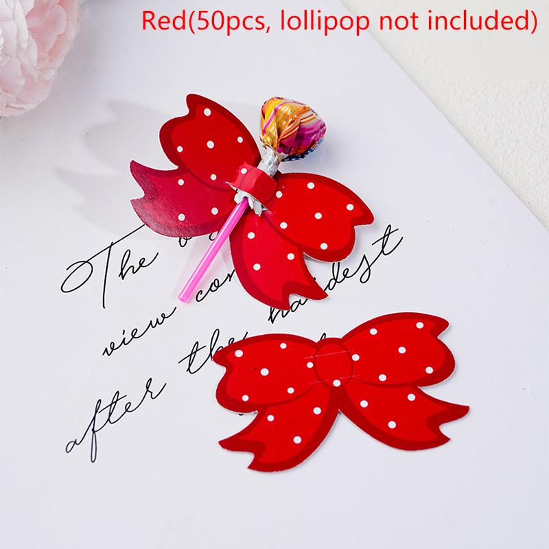 

50 шт. картонные банты для леденцов, держатели для упаковки конфет для детей, разноцветные точки, украшения для дня рождения, аксессуары для конфет красный