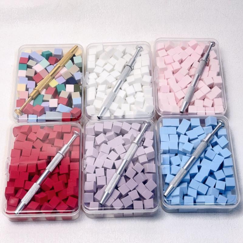 100Pcs/Box Gradient Sponge Brush With Tools For Nail Art Gel Polish Brush Glitter Powder Manicure Accessory