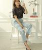 Ppaeppae Domestic Secret Elastic Waist Semi-High Waist High Stretch Sky Blue Slacks