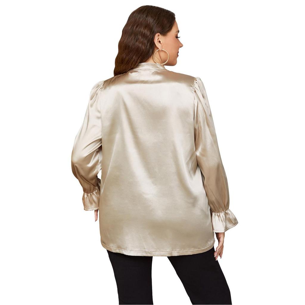 Plus Size Women’s Satin Long Sleeve Top - European & American Style