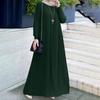 Elegant Muslim Women's Pleated Dress - Solid Color, Round Neck, Long Sleeve