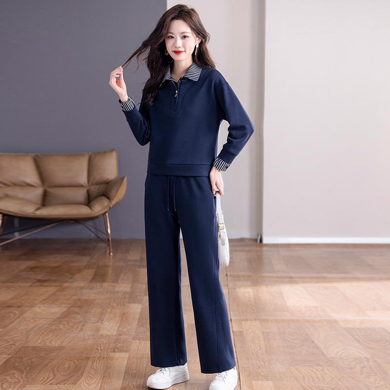 

Khmer Women s Spring 2026 Half-Zip Collar Casual Sportswear Set - New Stripe Color Block Two-Piece 4XL [Recommended 155-170 lbs] королевский синий