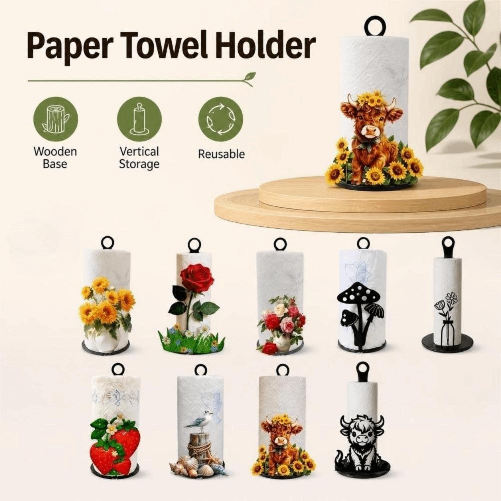 Vertical Storage Paper Towel Holder Wooden Base Tissue Storage Rack Paper Towel Stand Home Decor