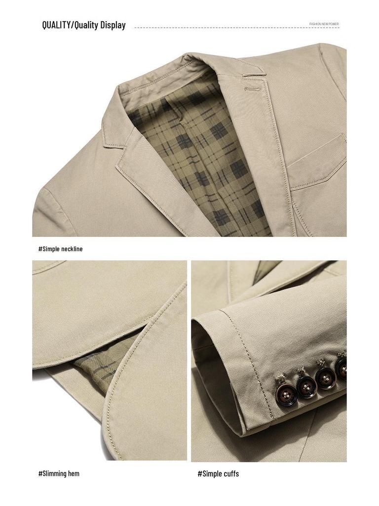 Men's Casual Water-Washed Cotton Suit Jacket - Spring/Autumn, Thin Fit