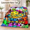 Geometry Dash Custom Name Flannel Throw Blanket Soft Warm for Sofa Bed Indoor Home Use