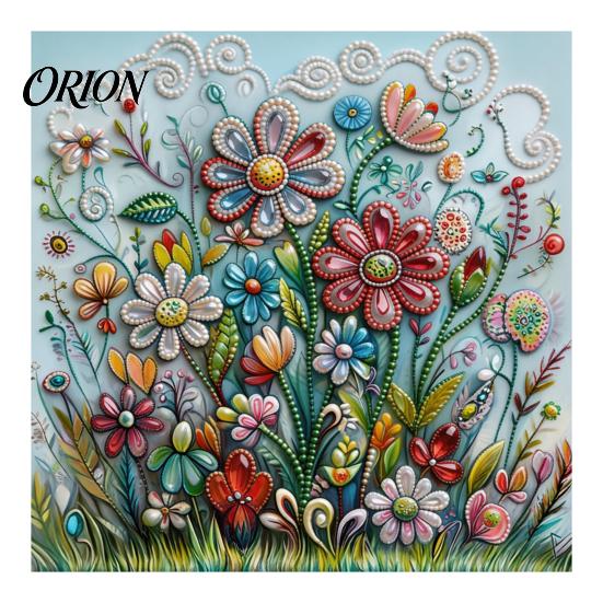 Decorative Tabletop Craft Ornaments Luxury Faux Pearl Rhinestone Painting Kit, 25x25cm DIY Resin Art with Animal Stress Relief Hobbies Floral