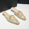 Spring and Summer New Embroidered Baotou Half Slippers Women's Outer Wear Medium Heel Cool Slippers