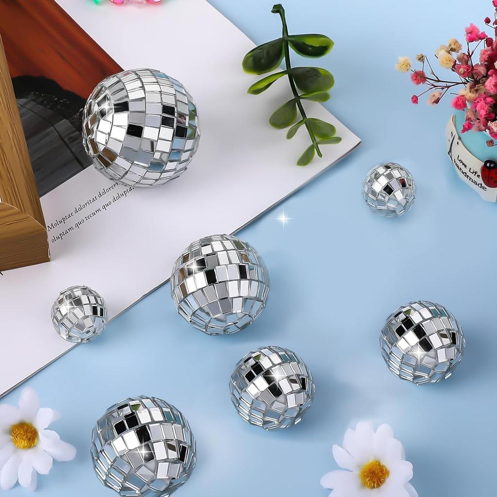 7PCS Disco Ball Cake Topper 70s Disco Themed Dance Party Supplies for Cake Dessert Accessories Disco Party Ornament