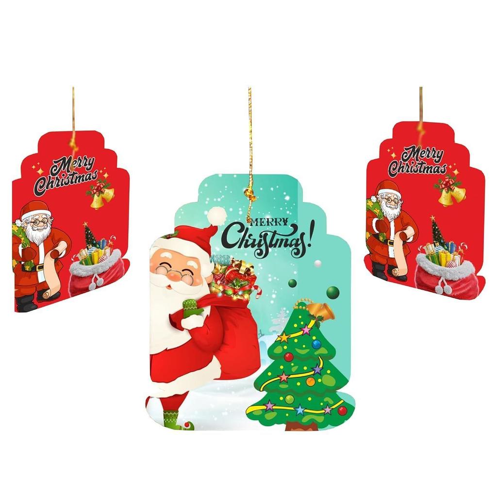 Merry Christmas Tree Decoration Items | Santa Claus Gift Bag Christmas Tree Decorative Paper Card Door Wall Hanging (Set of 10)