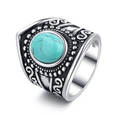 Round Antique Gifts For Men Rings Green Zircon Crown Intage Men Ring Copper Plating Black Rings Geometric Classic Jewelry