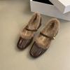 Fashion Elegant Metal Buckle Mary Janes Woman 2024 Comfort Fur Low Heel Dress Shoes Ladies Winter Warm Plush Belt Pumps Zapatos De Mujer