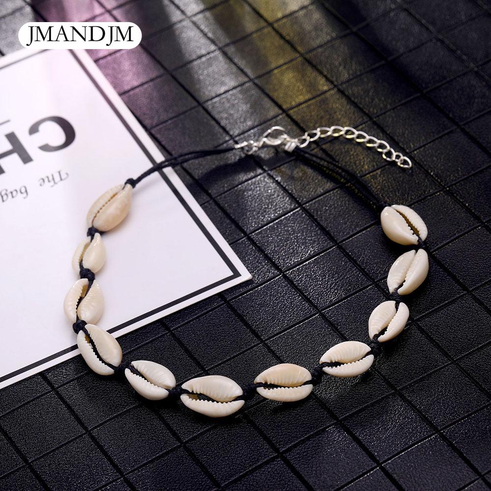 Nový módní černý řetízkový řetízek z přírodních mušlí obojek Náhrdelník z mušlí na léto