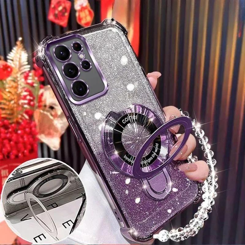 For Xiaomi 15T Xiomi 17 Pro Max 13T 14T Pro 15 Ultra Shockproof Phone Case Glitter Magnetic Bracket Holder Bracelet Soft Cover