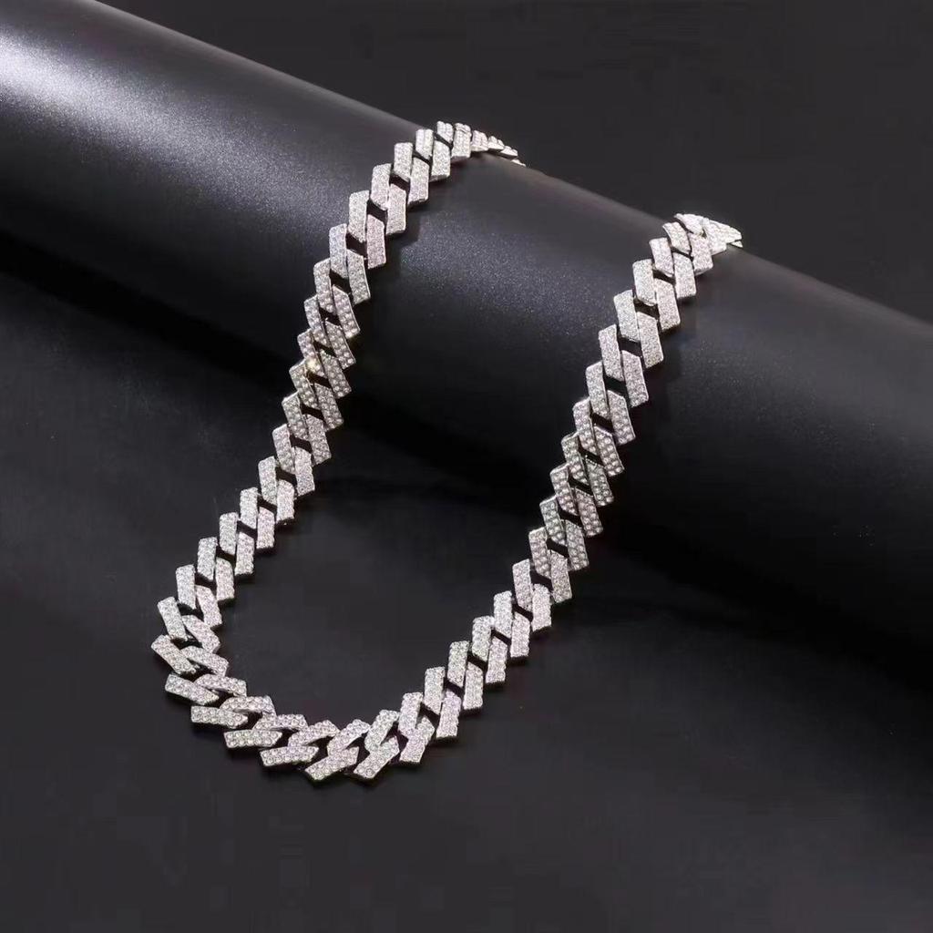 Men's 13mm Full Diamond Cuban Necklace - Luxurious Cross Alloy Hip Hop Clavicle Chain
