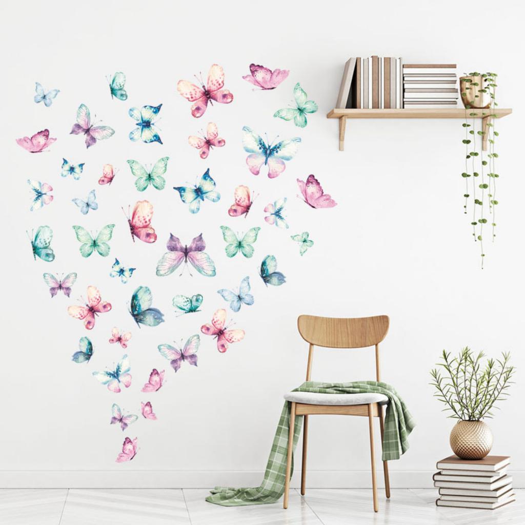 Watercolor Butterfly Wall Stickers, Self-Adhesive Decals for, Kindergarten, Window and Glass Decor