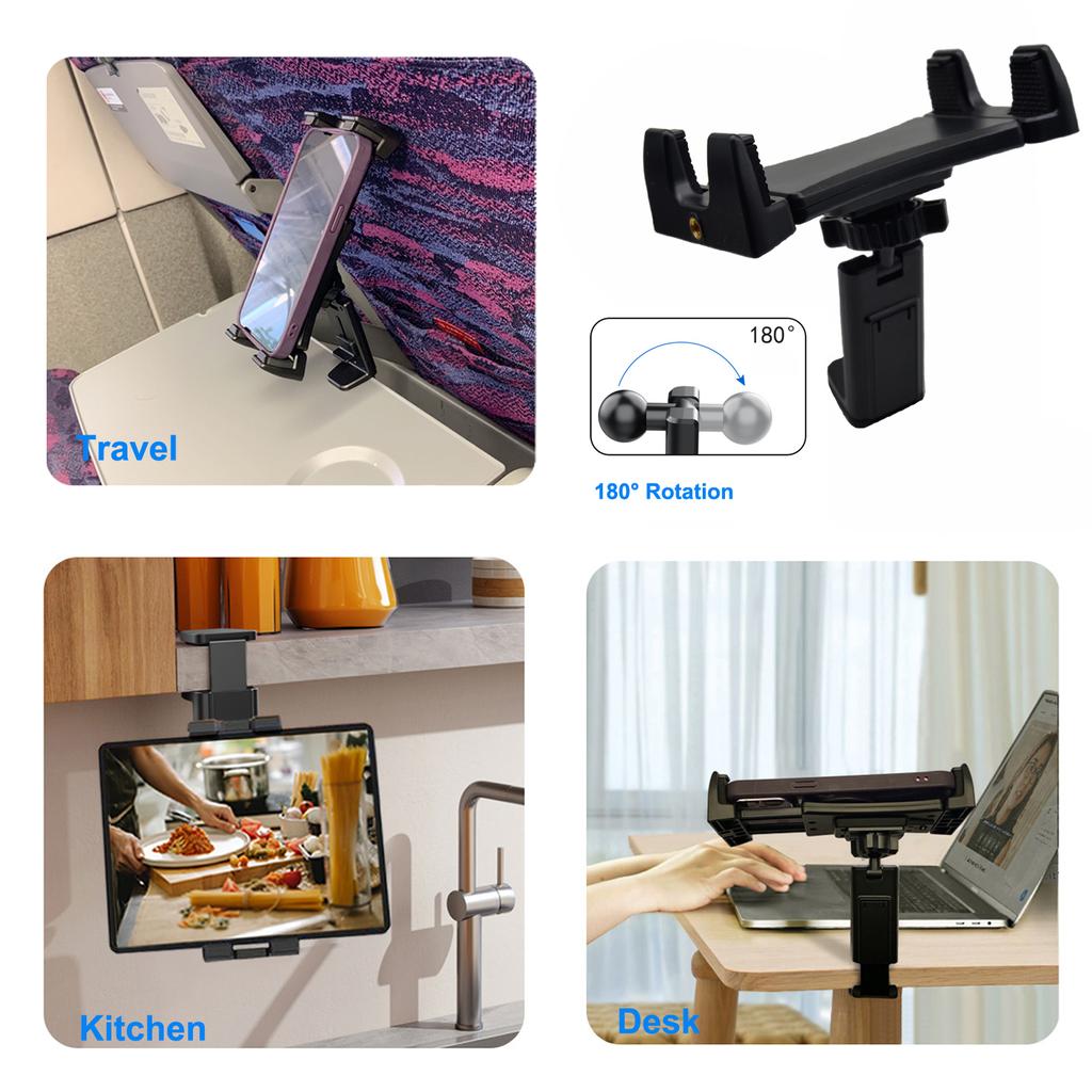 Universal Travel Essentials Adjustable Flying Phone Mount Airplane Tablet Holder for iPad Galaxy Pad iPhone Samsung Switch