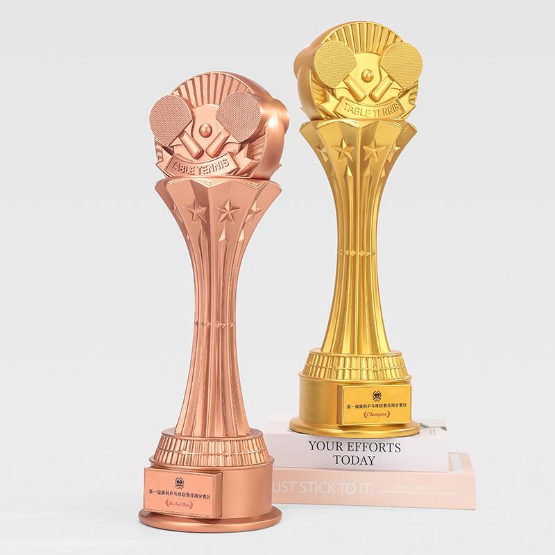 Customized 49CM Table Tennis Resin Trophy, Gold, Silver, Bronze, Sports Team Doubles Competitions Award Souvenir Home Decor, 1Pc