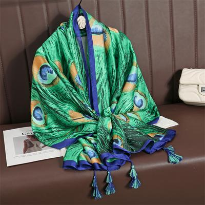 Nowy luksusowy szalik z jedwabiu pawiego, damski, nadruk w stylu pashminy, chustka na głowę, muzułmański turban, bandana, chustka na głowę, Echarpe