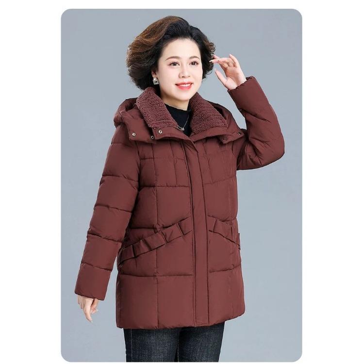 Jachetă de iarnă căptușită din bumbac îngroșat pentru femei de vârstă mijlocie, haină lungă de puf pentru o căldură suplimentară