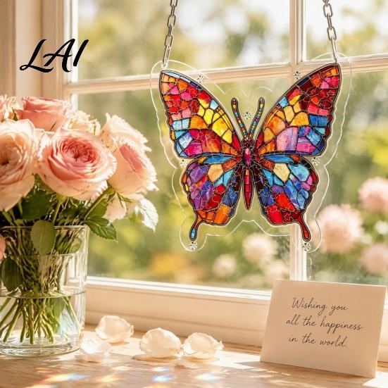 Colorful Glass Effect Suncatcher Acrylic Puzzle Butterfly for Window Stained Jigsaw Easy to Hang Ornament Window Hanging Decoration Indoor