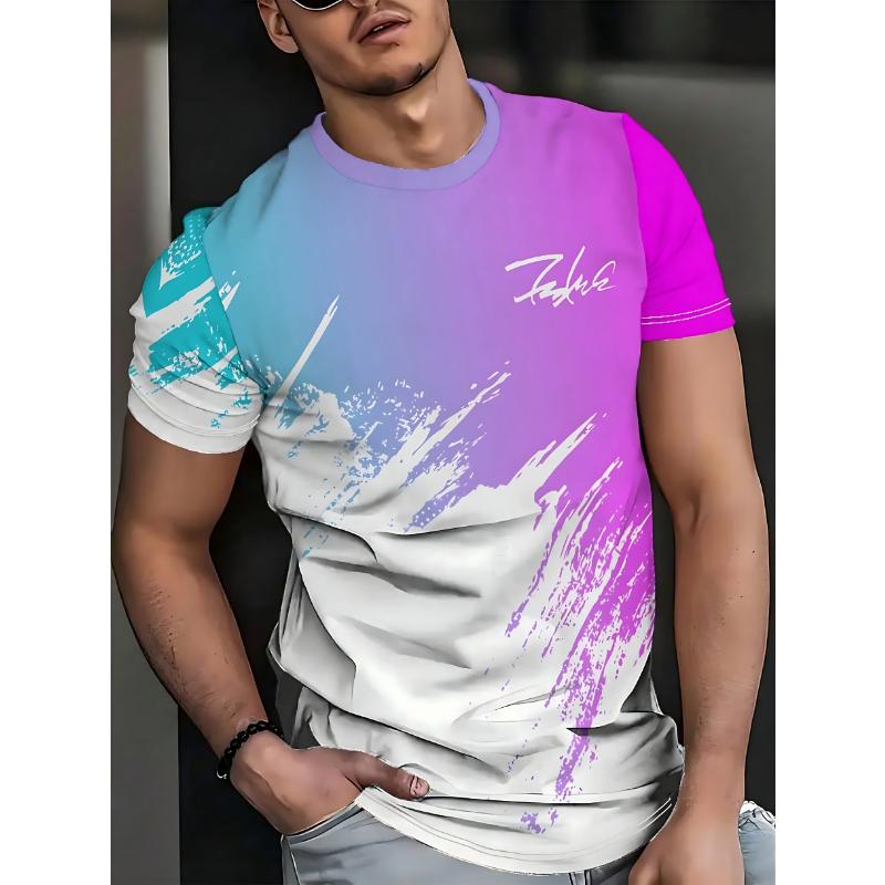 Το νέο ανδρικό T-shirt για το καλοκαίρι 2025 είναι casual, μαλακό, άνετο και διαπνέον με 3D εκτύπωση μοτίβου ντεγκραντέ