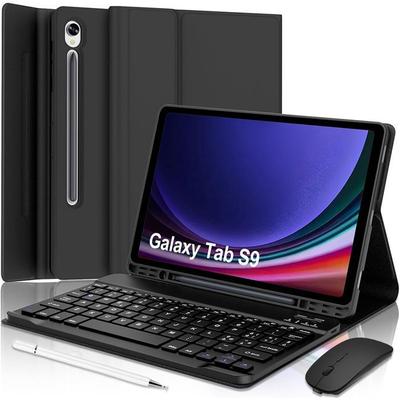 Keyboard Case - Compatible Samsung Galaxy Tab S9 - PU Leather - AZERTY Keyboard - Wireless Mouse