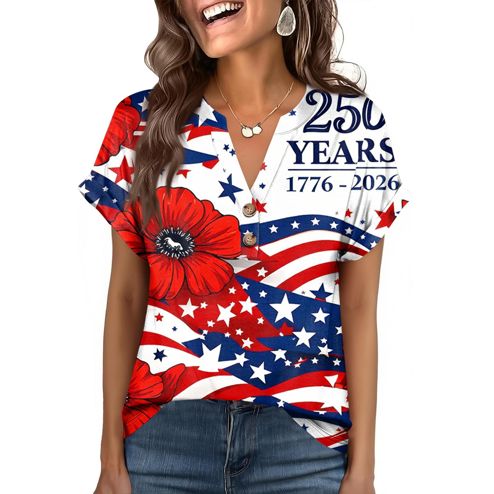 

Women s Fashionable Casual Loose-Fit Short-Sleeved Button-Up V-Neck Printed T-Shirt Top XL білий