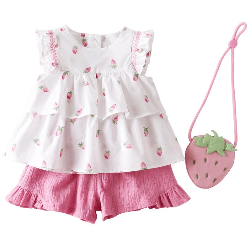 DaveBella Girls  Strawberry Print Two-Piece Summer Set 130CM