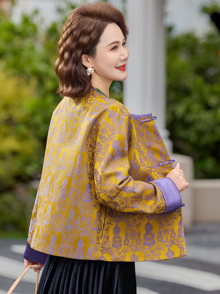 Women's Frog Button Jacquard Jacket - Chinese Style Spring/Autumn 2026