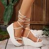 Fashion Women Sandals Brand New Sexy Chunky High Heels Pumps Platform Dress Shoes Party Wedding Shoes Cross Lace Up Female Sandals 2025