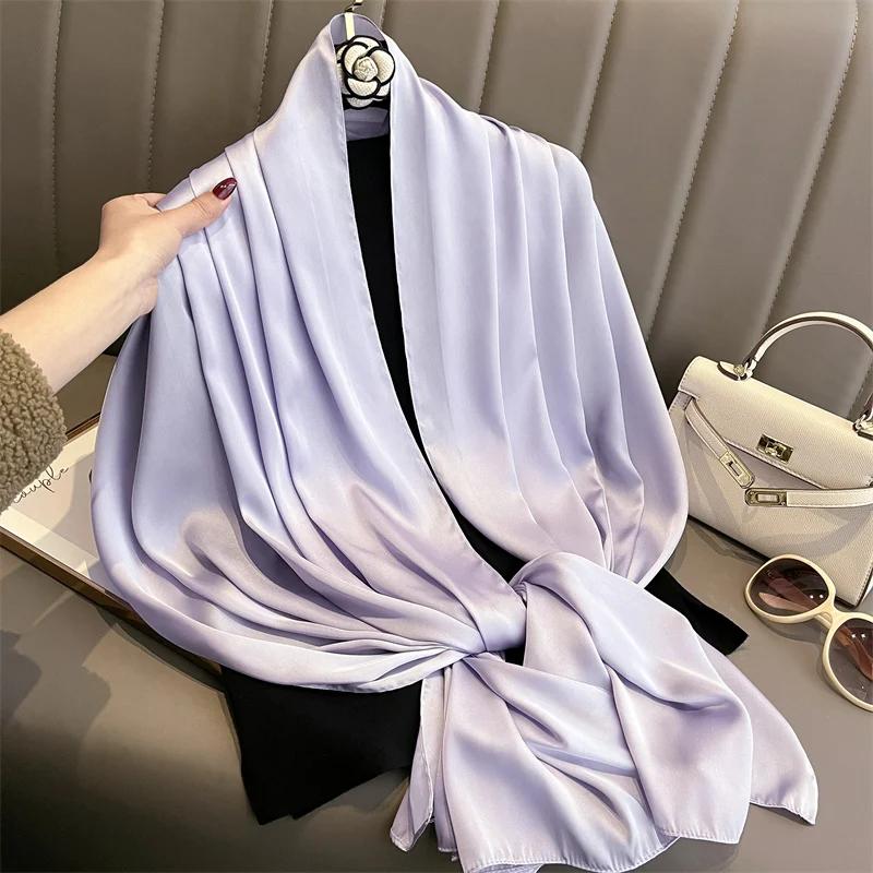 Solid Silk Scarf Women Fashion Quality Soft Scarves Female Shawls Foulard Bandana Beach Cover-Ups Wraps