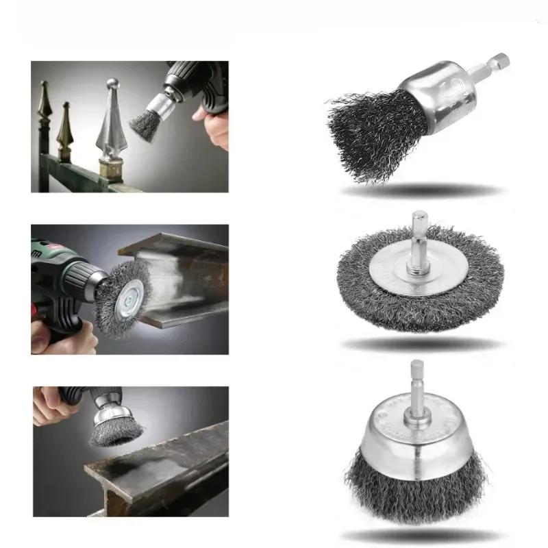 Wire Brush Wheel Cup Brush Set,Wire Brush for Drill 1/4 Inch Hex Shank 0.012 Inch Coarse Carbon Steel Crimped Wire Wheel