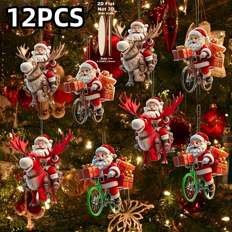 

12Pcs Two Styles Santa Claus Riding a Reindeer Santa Claus Playing the Trumpet Christmas Tree Essential Orna