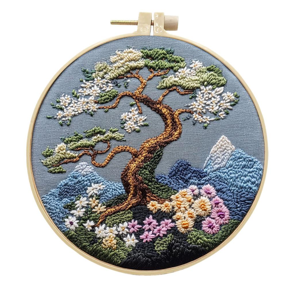 1pc Peach and Pine Tree Pattern DIY Embroidery Kit for Beginners