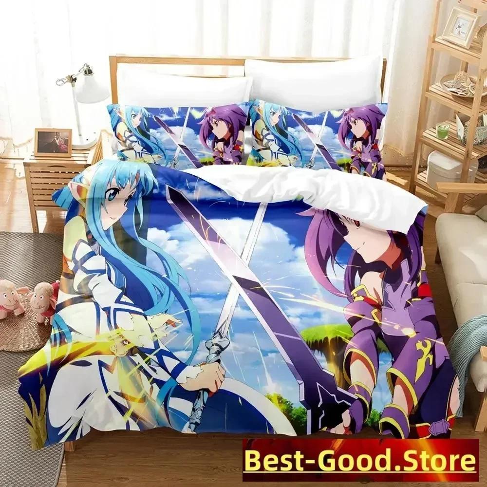 New Sword Art Online II Bedding Set Cartoon Anime Three-piece Set Adult Kid Bedroom Duvetcover Sets 3D Kawaii Roupas De Cama