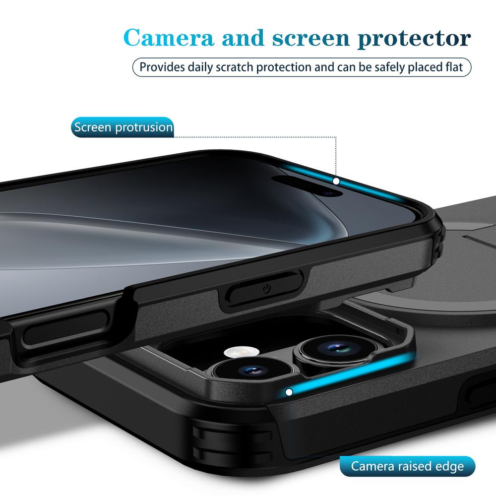 KEYSION Shockproof Armor Magnetic Case for iPhone 17 16 Plus Slide Camera Protect Kickstand Wireless Charging Phone Back Cover