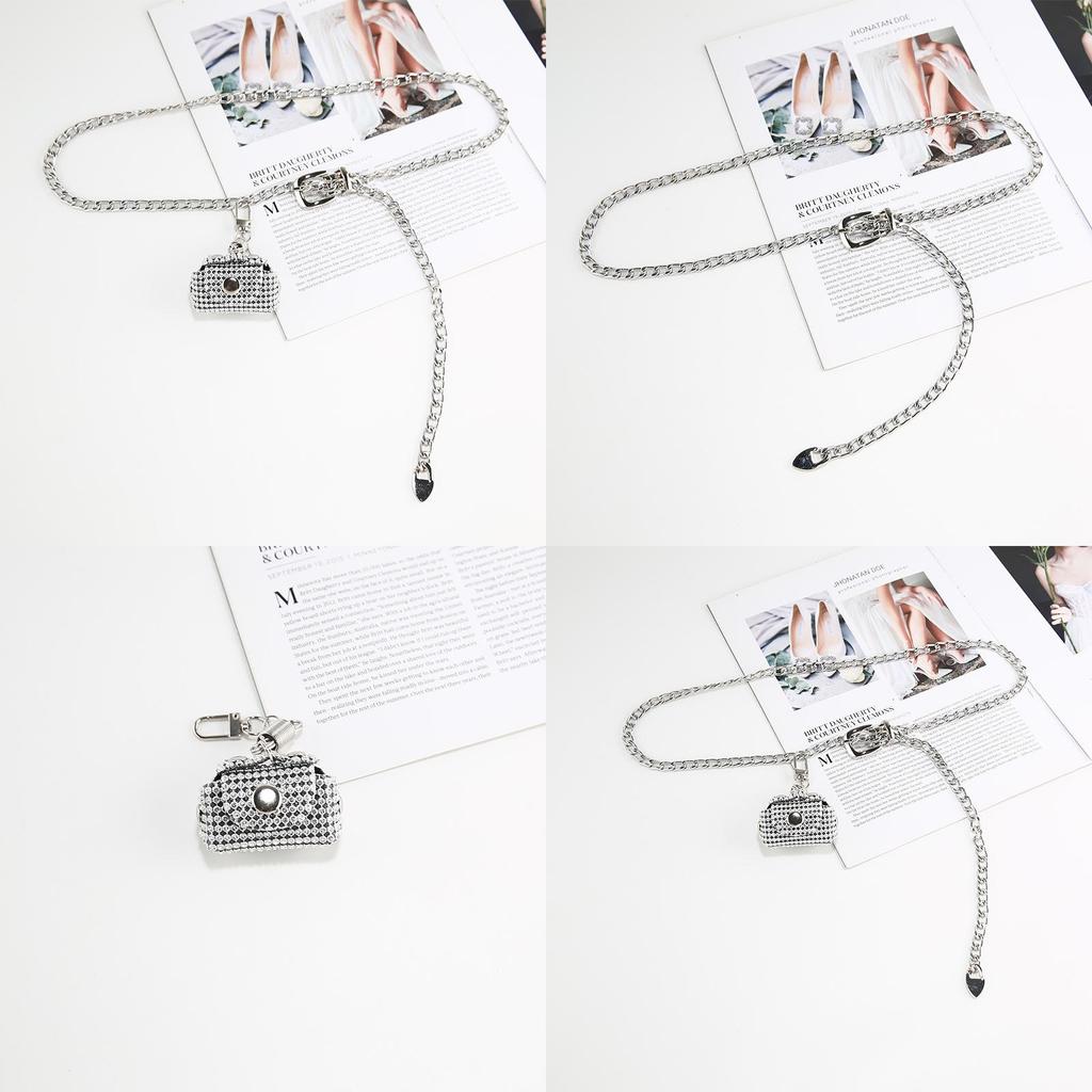 Chain Waistband Silver With Small Bag Womens Clothing Dresses Accessories Coats