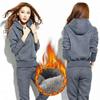 Winter 2 Pieces Sets Hooded Plush Slim Top Tracksuit High Waist Baggy Thick Straight Pants Suits Korean Oversize Outfit