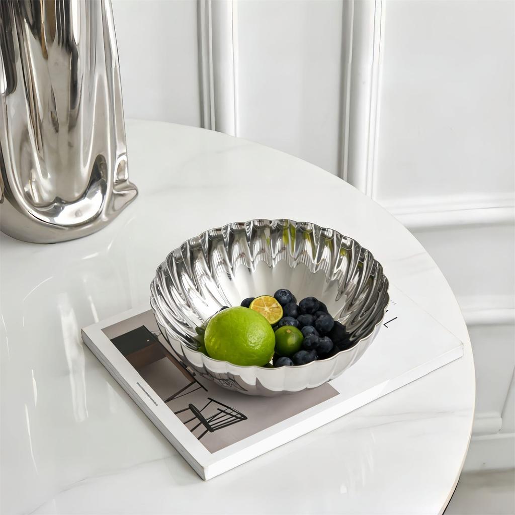 Glossy Finish 304 Stainless Steel Fruit Basket Shell Shape Salad Serving Bowl for Kitchen Counter Table Centerpiece