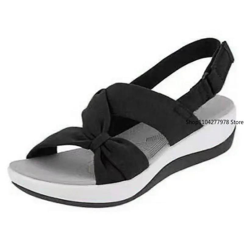 Fashion Women Shoes 2025 Summer Closed Toe Roman Sandals Women Bow Platform Wedges Sandals Women Mules Slippers Plus Size 42