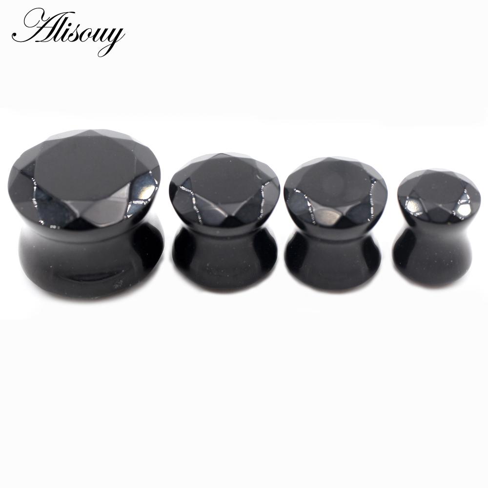 Alisouy 2PCS 6-19mm Schwarz Glas Rhombus Abschnitt Runde Ohr Tunnel Plugs Expander Keil Messgeräte Ohrring piercing Körper Schmuck