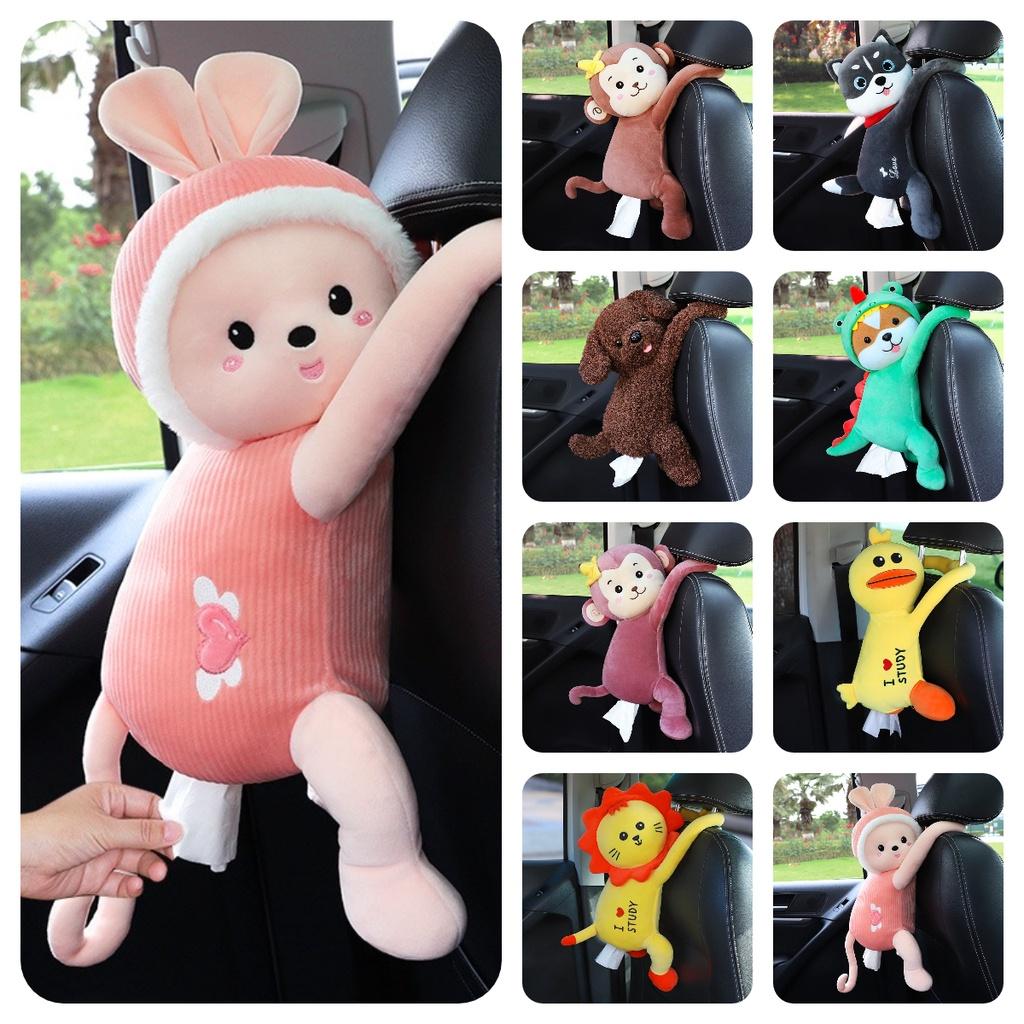 Cute Car Tissue Box For Backseat Plush Material Cartoon Character Design