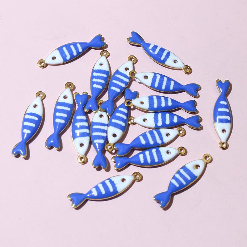20pcs 18x5mm Stainless Steel Fish Enamel Charms Pendant Stainless Steel DIY Jewelry Making Accessories Findings 